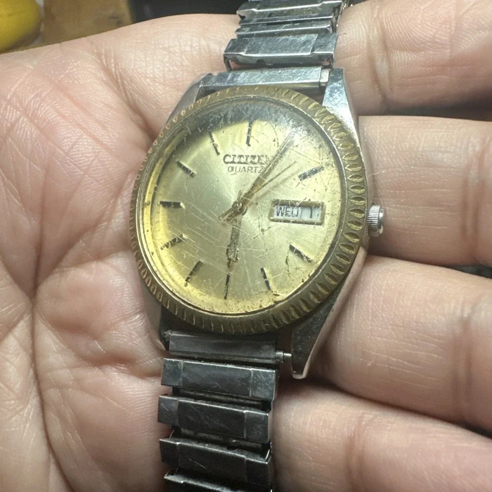 VTG Citizen CQ President Watch Men 36mm Silver Dial Two Tone Daydate Need Repair